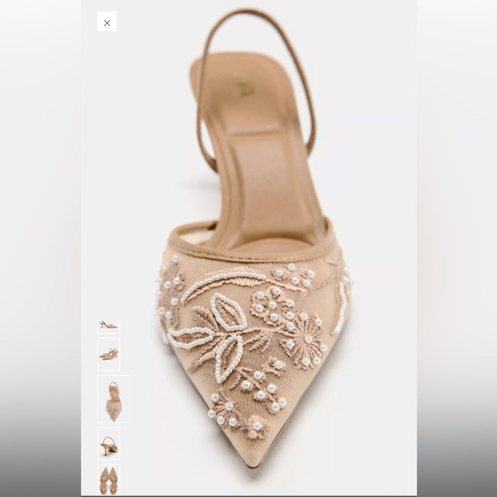 Zara Tan Embroidered Slingback Heels - Picture 4 of 6